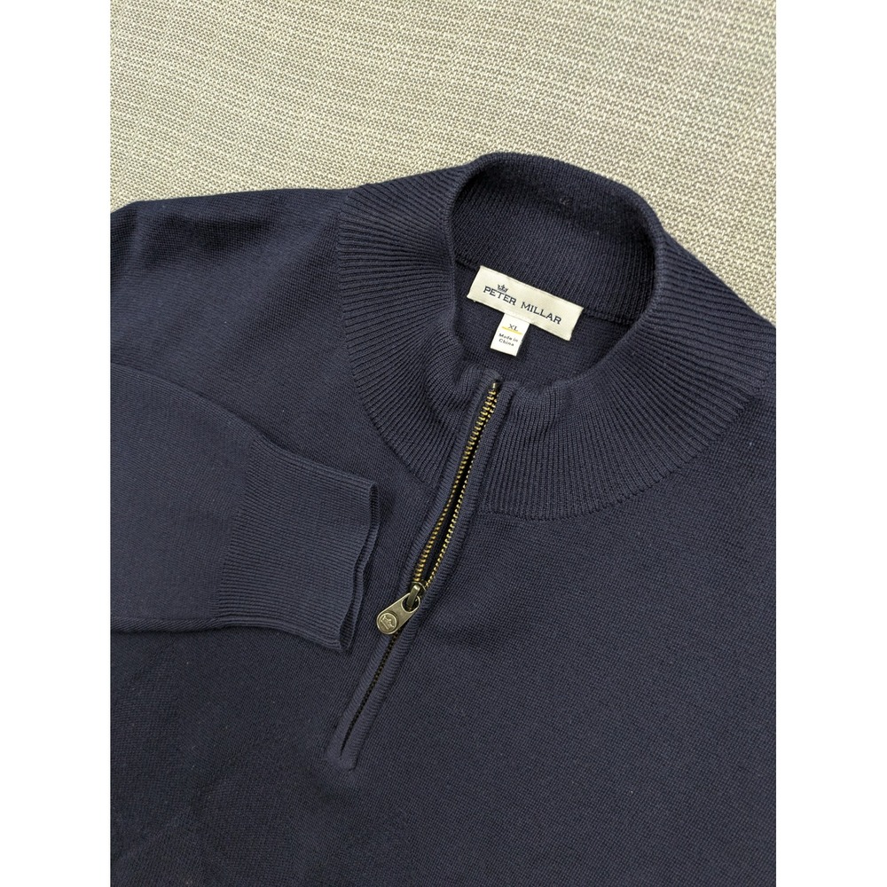 Peter Millar Mens XL Navy Blue Extrafine Italian Merino Wool Quarter Zip Sweater
